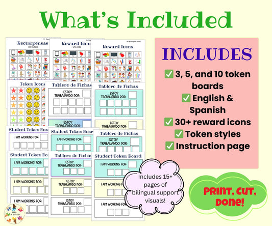 Bilingual Token Board | ABA Behavior Chart, Speech Therapy (Printable PDF) | Reward System