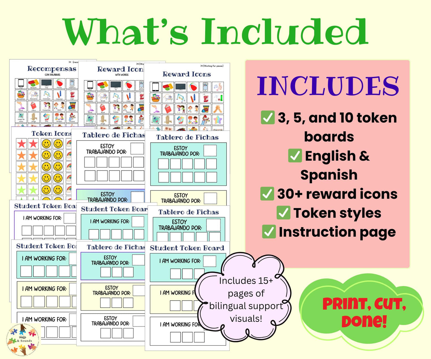 Bilingual Token Board | ABA Behavior Chart, Speech Therapy (Printable PDF)  | Reward System