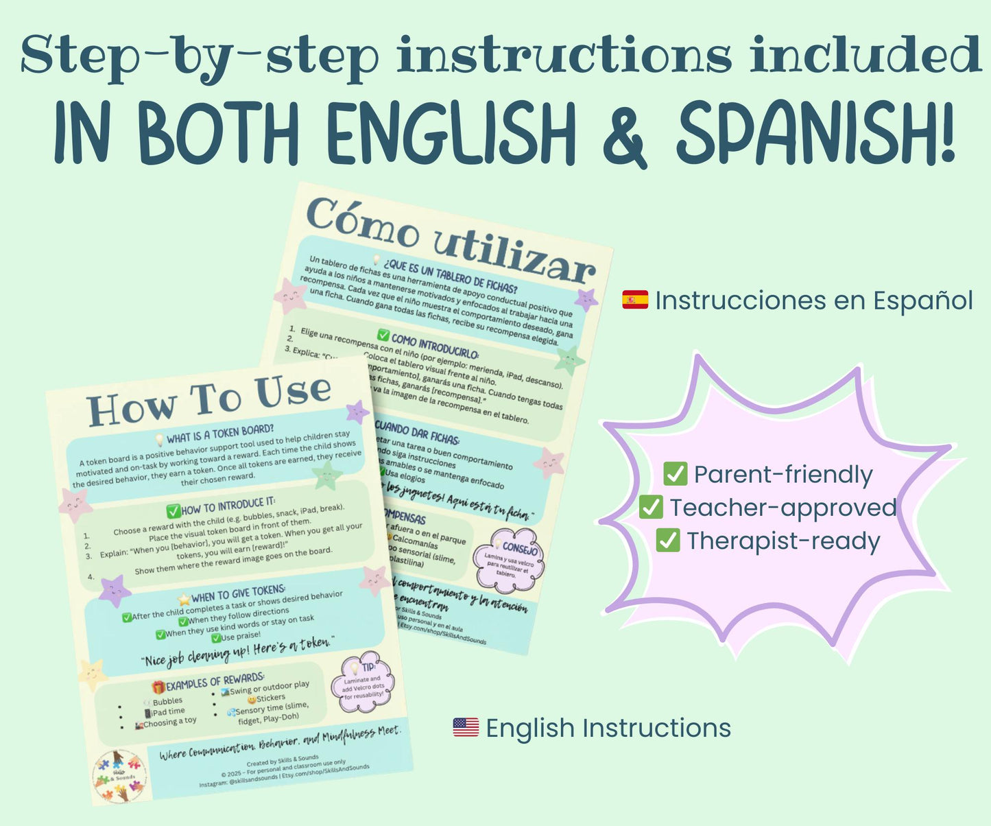 Bilingual Token Board | ABA Behavior Chart, Speech Therapy (Printable PDF)  | Reward System