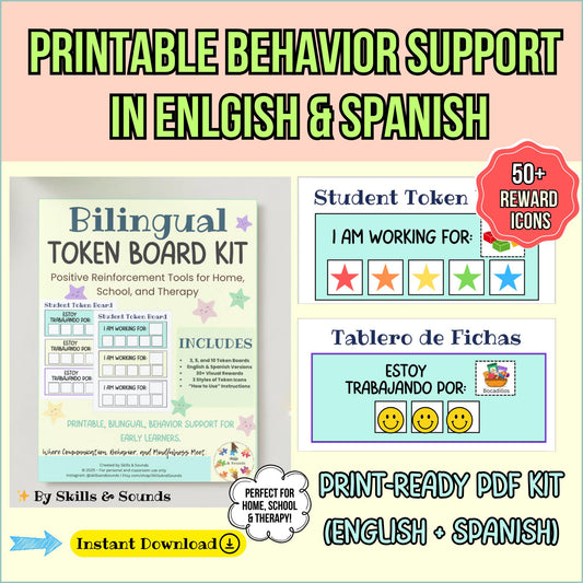 Bilingual Token Board | ABA Behavior Chart, Speech Therapy (Printable PDF)  | Reward System