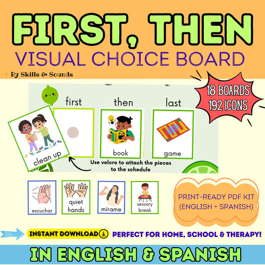 First Then Visual Board, Bilingual Autism & ADHD Aid (PDF) | Printable Visual Schedule