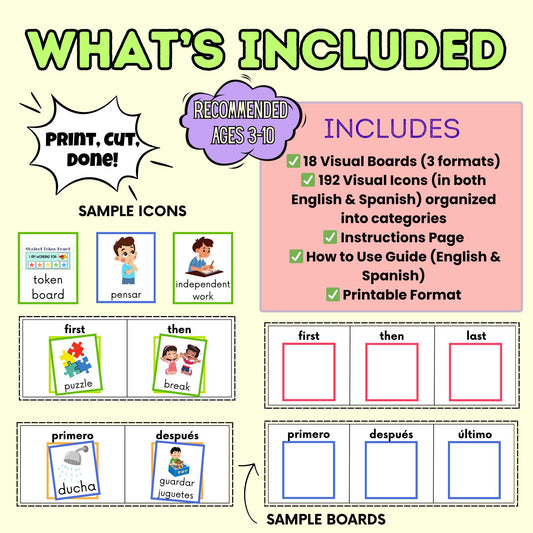 First Then Visual Board, Bilingual Autism & ADHD Aid (PDF) | Printable Visual Schedule